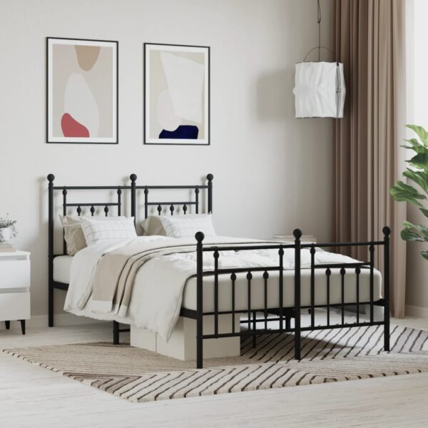 Elegant Double Metal Bed Frame with Headboard Footboard Black Sturdy Steel