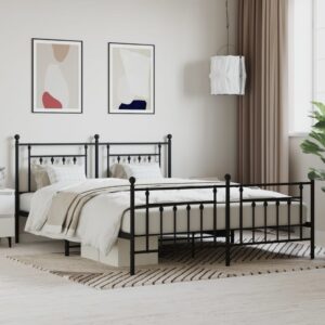 Elegant King Size Metal Bed Frame with Headboard Footboard Black Sturdy Design