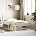 Elegant White Metal Bed Frame King Single Size with Headboard Storage Space