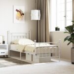 Elegant White Metal Single Bed Frame with Headboard Footboard Sturdy Steel