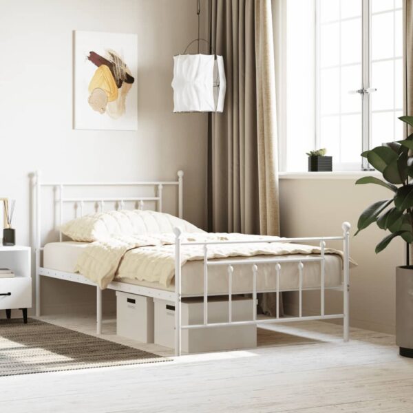 Elegant White Metal Bed Frame King Single with Headboard Storage Space