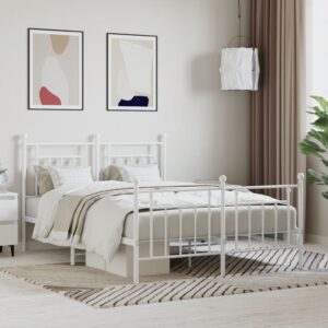 Elegant White Metal Queen Bed Frame with Headboard Footboard Sturdy Steel