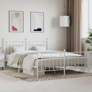 Elegant King Size Metal Bed Frame with Headboard Footboard White Sturdy