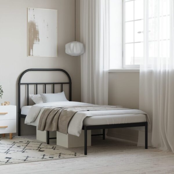 Metal Bed Frame with Headboard Black 92x187 cm Single Size