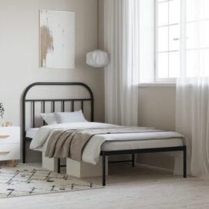 Elegant Black Metal Bed Frame with Headboard Sturdy Steel Slats Storage Space