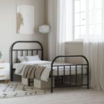 Metal Bed Frame with Headboard and Footboard Black 92x187 cm Single Size