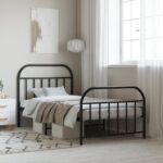 Elegant Metal Bed Frame with Headboard Footboard Sturdy Steel Slats Black Twin