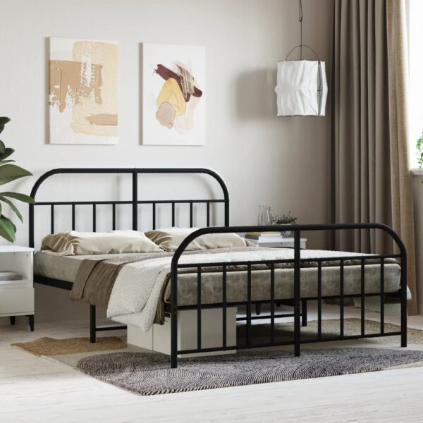 Elegant Double Metal Bed Frame with Headboard Footboard Black Sturdy Steel