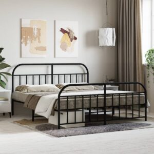 Metal Bed Frame with Headboard and Footboard Black 183x203 cm King