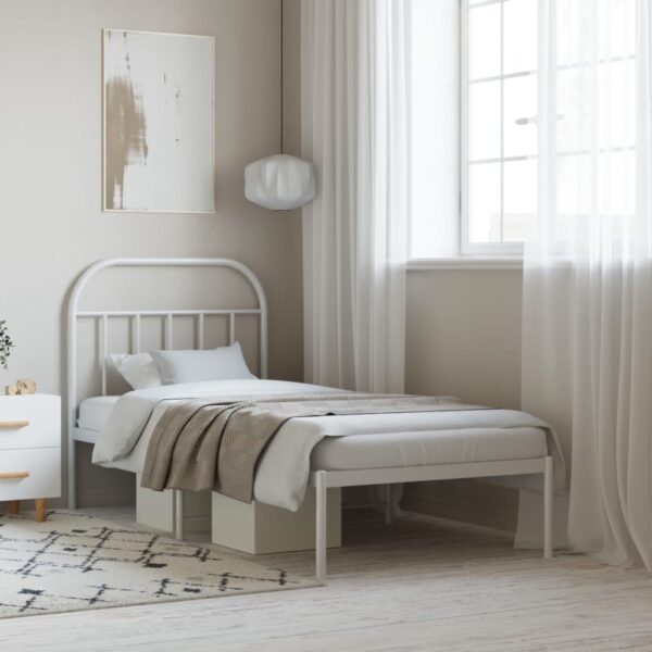 Metal Bed Frame with Headboard White 92x187 cm Single Size