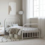 Elegant White Metal Bed Frame with Headboard Footboard Sturdy Steel Slats