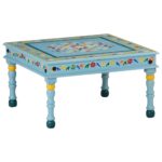 Vintage  Hand Painted Solid Mango Wood Coffee Table - Turquoise Sturdy Chic