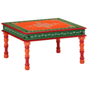 Vintage  Hand Painted Solid Mango Wood Coffee Table - Multicolor Orange