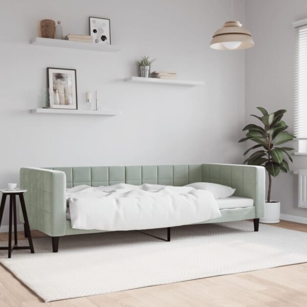 Chic Light Grey Velvet Day Bed Sofa Sleeper Comfortable Foam Padded Modern Design