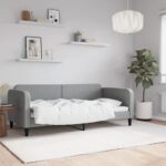 Chic Light Grey Fabric Day Bed Sofa Sleeper Convertible Couch Modern Guest Bed