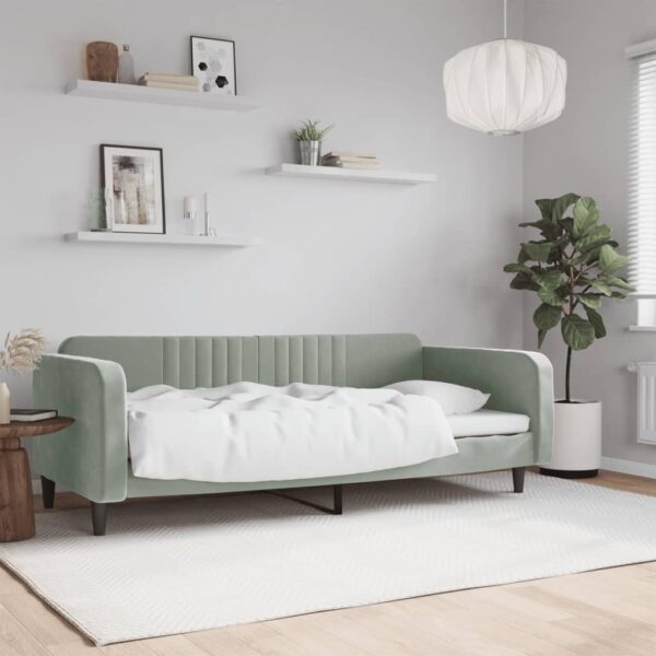 Chic Light Grey Velvet Day Bed Sofa Sleeper Comfortable Foam Padded Modern Design