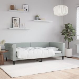 Chic Light Grey Velvet Day Bed Sofa Sleeper Comfortable Foam Padded Modern Design