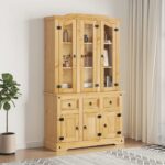 Highboard Corona Brown 112x43x196 cm Solid Wood Mexican Pine