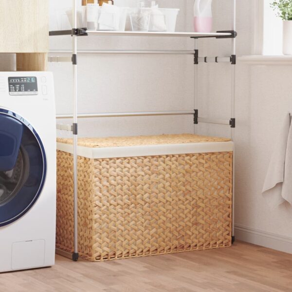 Rustic Water Hyacinth Laundry Hamper Foldable Triple Section Cream Liner