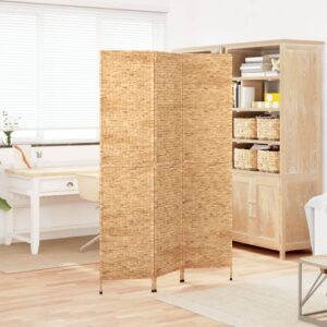 Elegant Woven Water Hyacinth Privacy Screen Room Divider Foldable Metal Frame