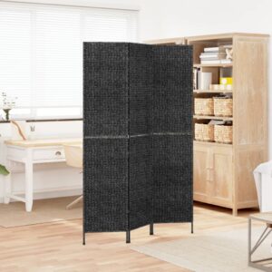 Elegant Woven Water Hyacinth Room Divider Privacy Screen Black Foldable Panel