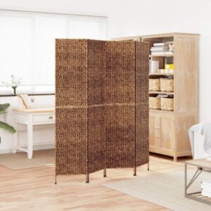 Elegant Woven Water Hyacinth Privacy Screen Foldable Metal Frame Room Divider