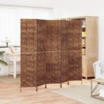 Elegant Woven Water Hyacinth Foldable Room Divider Privacy Screen Farmhouse Decor