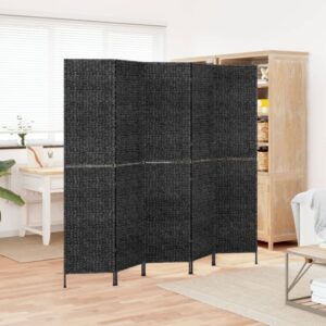 Elegant Woven Water Hyacinth Room Divider Privacy Screen Farmhouse Black Foldable