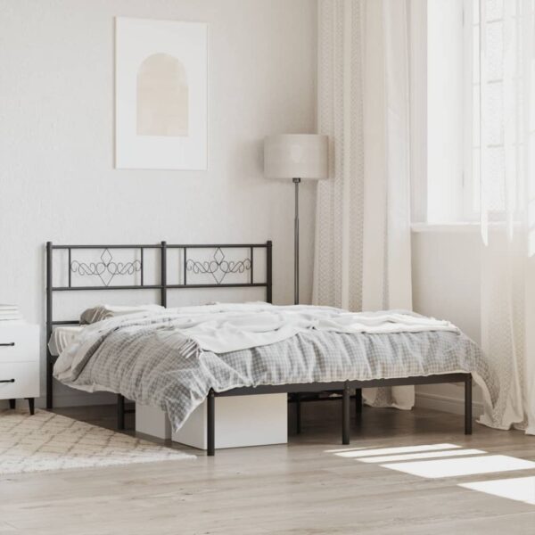 Elegant Black Metal Bed Frame with Headboard Sturdy Steel Slats Storage Space