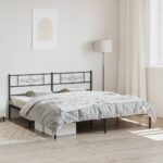 King Size Metal Bed Frame Elegant Headboard Sturdy Steel Slats Black Bedroom