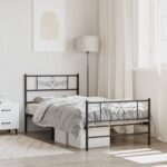 Elegant Single Metal Bed Frame with Headboard Footboard Black Sturdy Slats