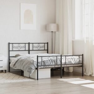 Elegant Black Metal Bed Frame with Headboard Footboard Sturdy Steel Construction