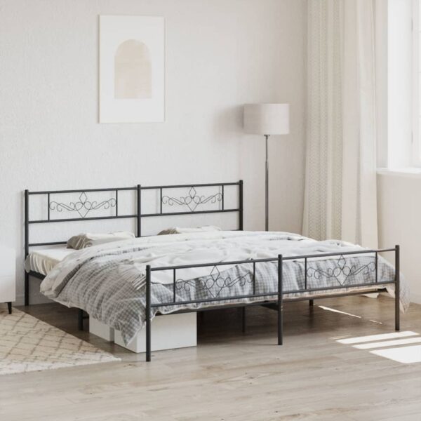 Elegant King Size Metal Bed Frame with Headboard Footboard Black Steel Design