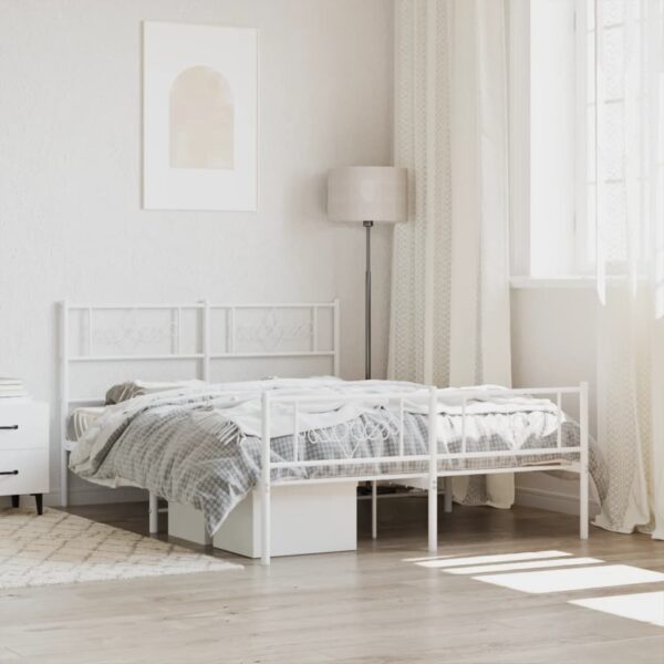 Elegant White Metal Bed Frame with Headboard Footboard Sturdy Steel Slats Double