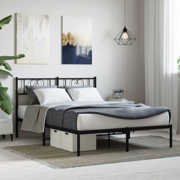 Elegant Black Metal Bed Frame with Headboard Sturdy Steel Slats Storage Space