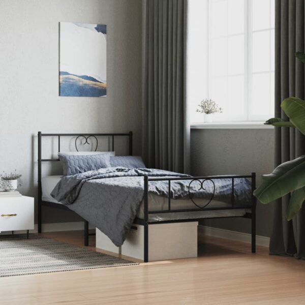 Elegant Single Metal Bed Frame with Headboard Footboard Sturdy Steel Black