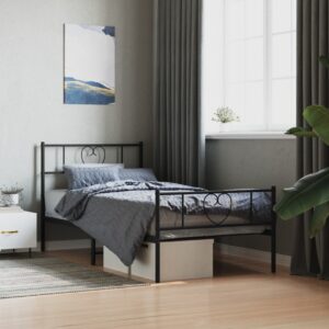 Elegant Metal Bed Frame with Headboard Footboard Sturdy Steel Slats Black Full