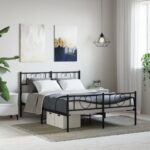 Elegant Metal Bed Frame with Headboard Footboard Sturdy Steel Slats Black Full