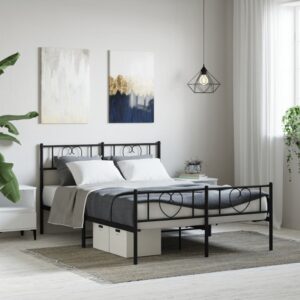 Elegant Metal Bed Frame with Headboard Footboard Queen Size Sturdy Steel Black