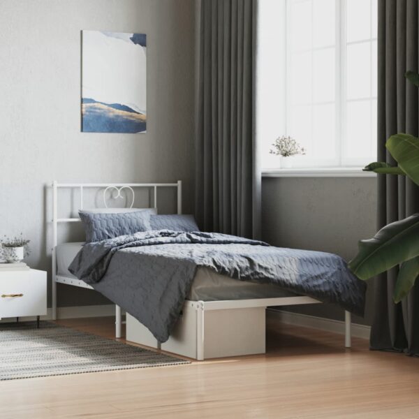 White Metal Single Bed Frame with Headboard Elegant Sturdy Steel Slatted Base