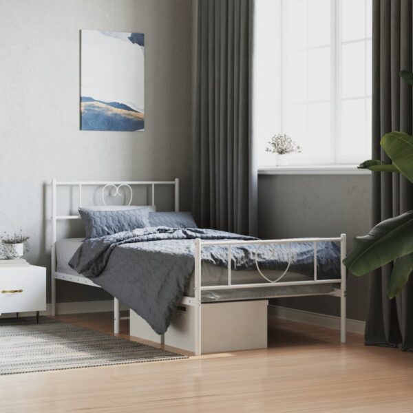 Elegant White Metal Single Bed Frame with Headboard Footboard Sturdy Steel