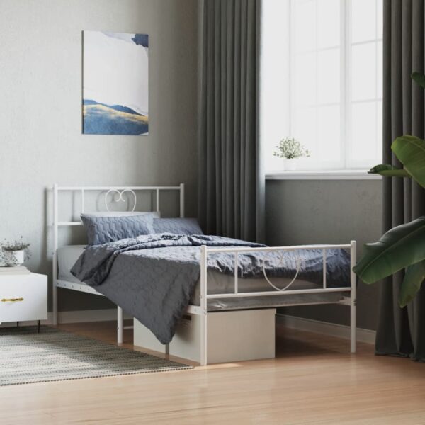 Elegant White Metal Bed Frame with Headboard Footboard Sturdy Steel Slats Support