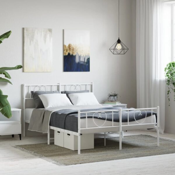 Elegant White Metal Bed Frame with Headboard Footboard Queen Size Sturdy