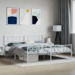 Elegant White King Size Metal Bed Frame with Headboard Footboard Sturdy Steel