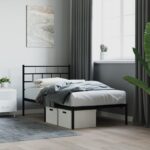 Elegant Metal Bed Frame with Headboard Sturdy Steel Slats Black Twin Size