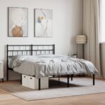 Elegant Black Metal Bed Frame with Headboard Sturdy Steel Slats Double Size