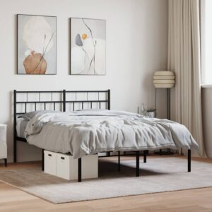 Elegant Black Metal Bed Frame with Headboard Sturdy Steel Slats Double Size