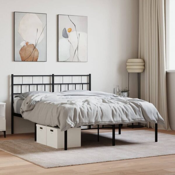 Elegant Black Metal Bed Frame with Headboard Sturdy Steel Slats Queen Size