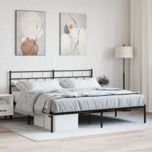 King Size Metal Bed Frame with Headboard Elegant Black Sturdy Steel Slats