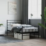 Elegant Single Metal Bed Frame with Headboard Footboard Black Sturdy Steel